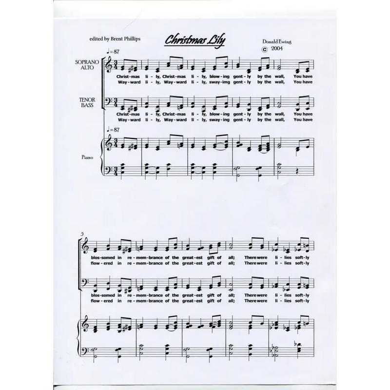 awaysheetmusic digital Christmas sheet music: two choir voice with piano: Christmas Lily